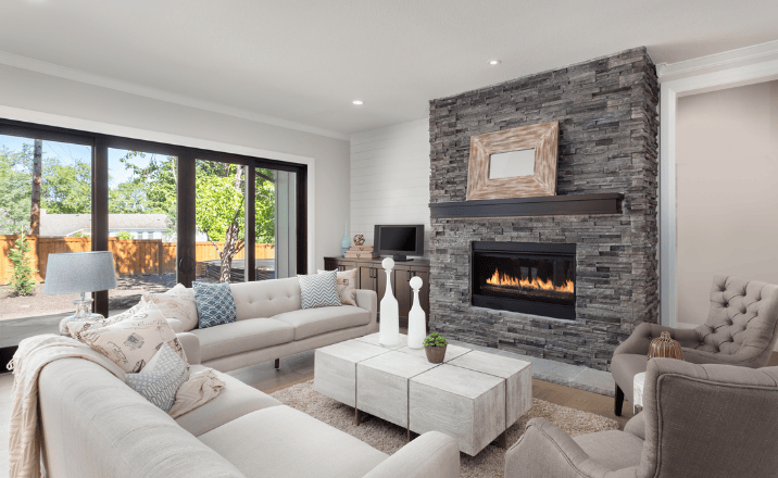 Custom stone fireplace in living room